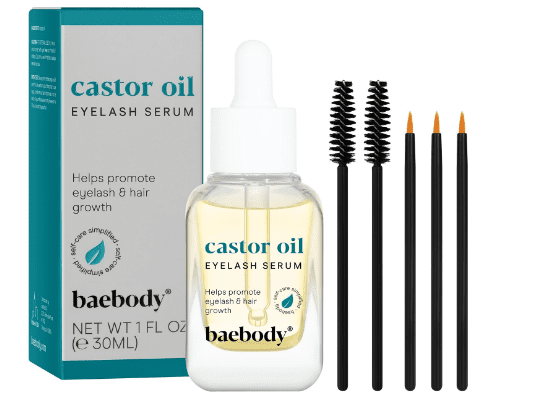 Bottle and box of the Baebody Critically Acclaimed Vegan Castor Oil