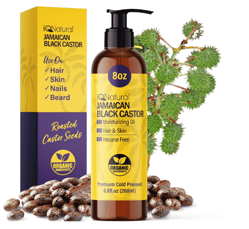 Bottle and box of IQ Natural Jamaican Black Castor Oil