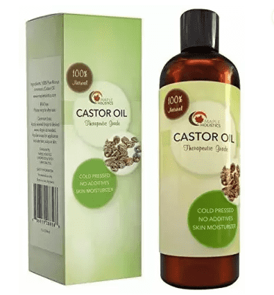 Bottle and box of Maple Holistics Organic Cold-Pressed Castor Oil