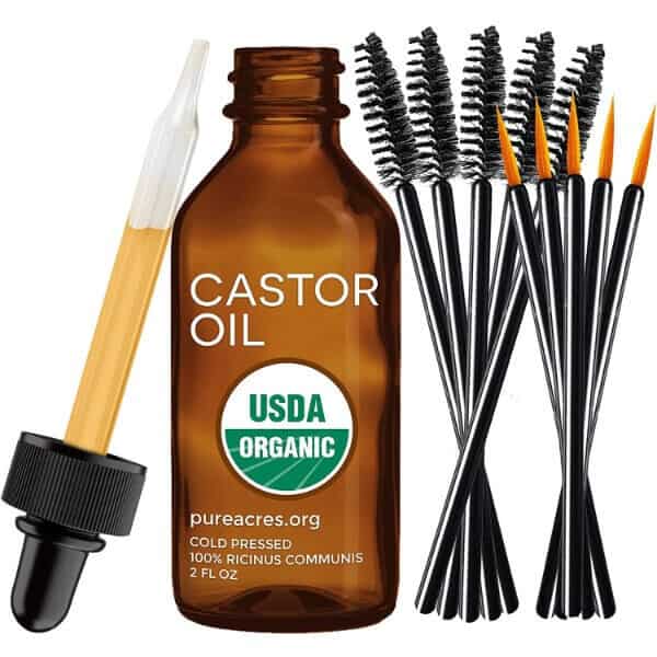 Bottle and dropper of Pure Acres Farm Organic Cold-Pressed Castor Oil