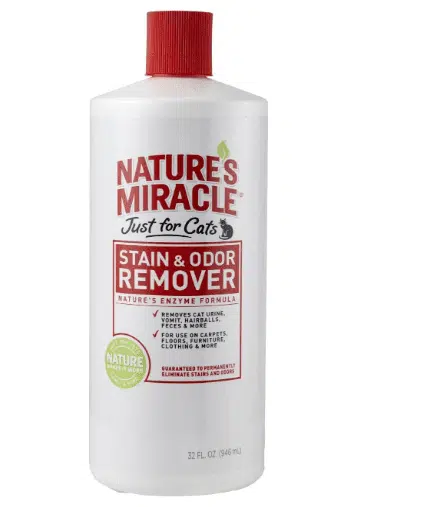 A Bottle of Nature's Miracle Just for Cats Stain & Odor Remover